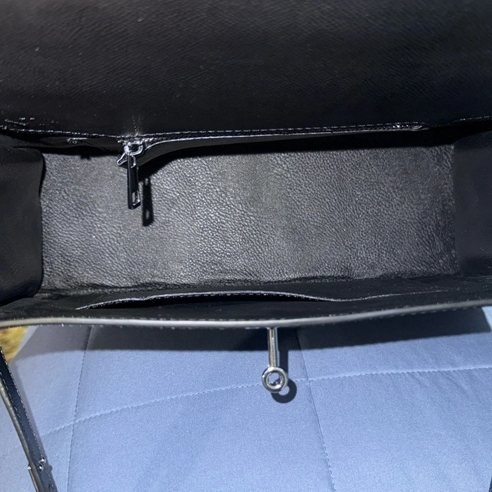 Black Structured Handbag with Colorful Scarf Accents - Picture 11 of 13